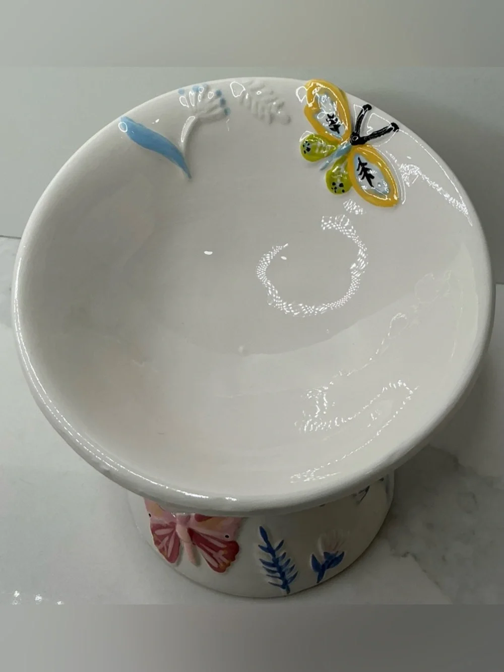 Mellow & Mod Pet Bowl Elevated and Tilted Small Ceramic FLORAL Dish New